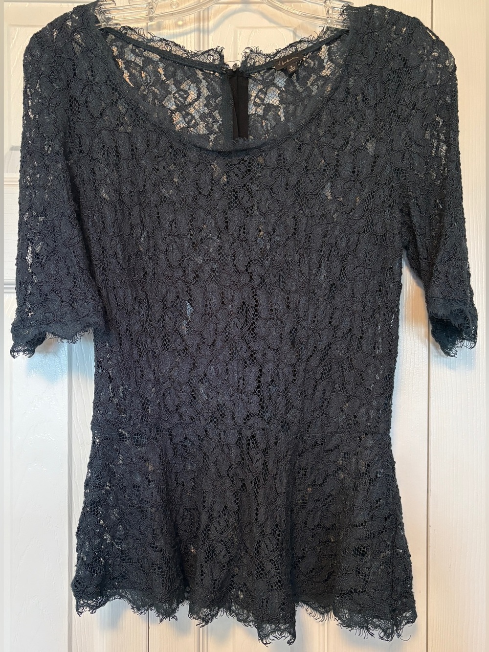 Aritzia Babaton Dark Green Floral Lace Peplum Blouse Shirt 8 Medium M